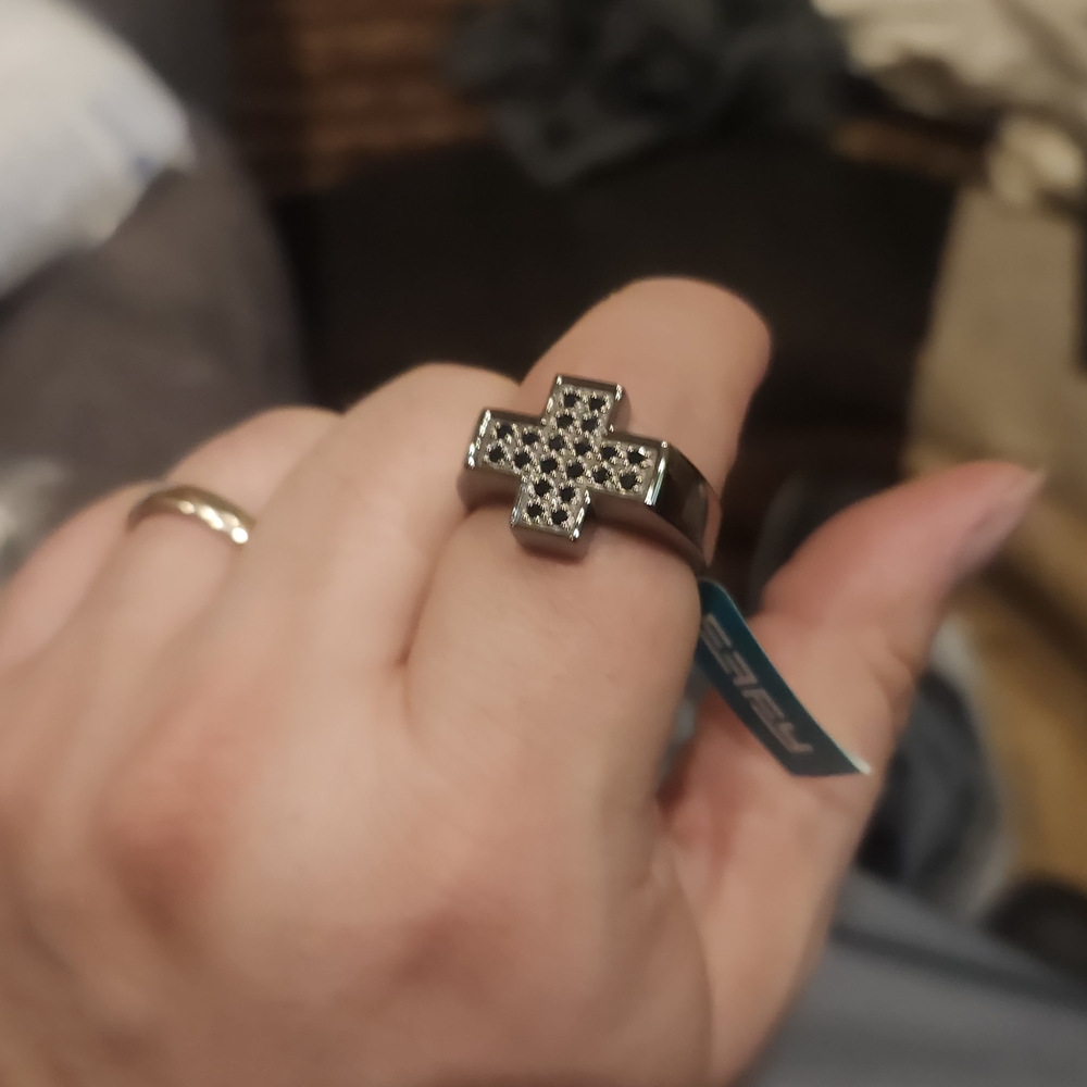 Black Spinel Cross Ring In Sterling Silver New With Tags Sz10